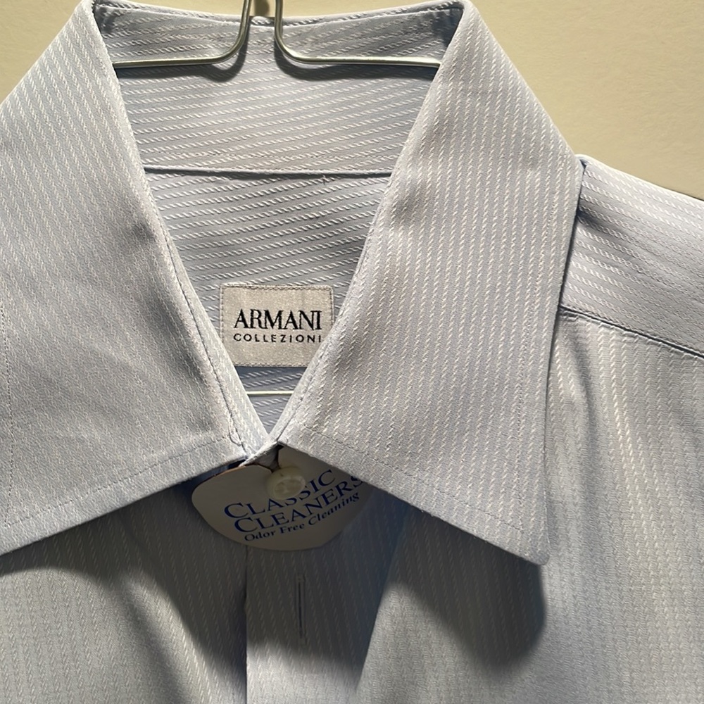 Armani collezioni light blue collared dress shirt. No flaws or collar stains. - Picture 2 of 5